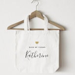 Modern Gold Heart Maid of Honor Tote Bag<br><div class="desc">Custom-designed tote bag for your maid of honor featuring personalized name in modern hand calligraphy with gold heart design.</div>