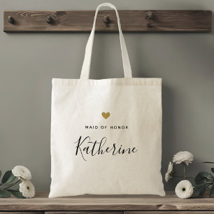 Modern Gold Heart Maid of Honor Tote Bag