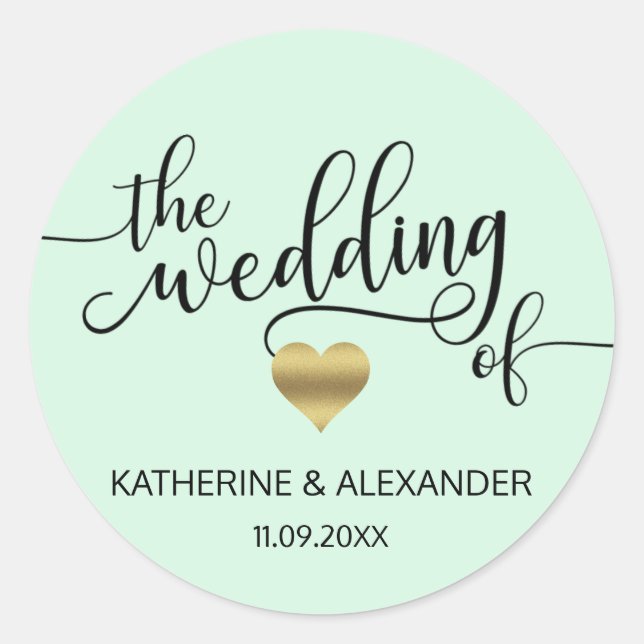 Modern Gold Heart MINT Green THE WEDDING OF Seals (Front)