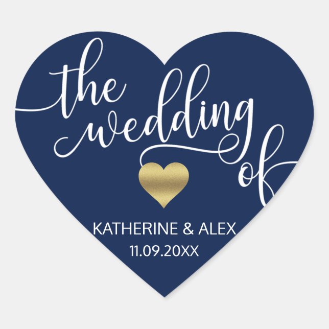 Modern Gold Heart Navy Blue THE WEDDING OF Seals (Front)