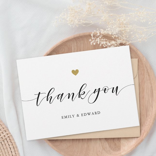 Modern Gold Heart Non-Photo Wedding Thank You Card (Creator Uploaded)