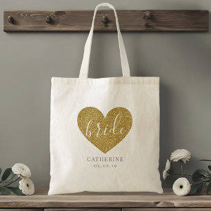 Modern Gold Heart Personalized bride Tote Bag
