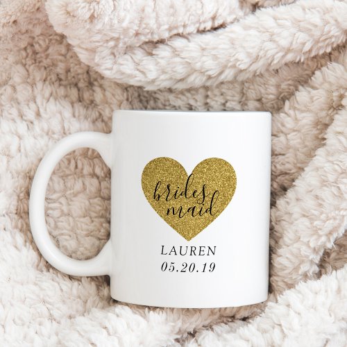 Modern Gold Heart Personalized Bridesmaid Gift Coffee Mug