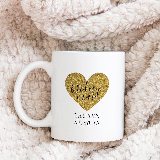 Modern Gold Heart Personalized Bridesmaid Gift Coffee Mug (Creator Uploaded)