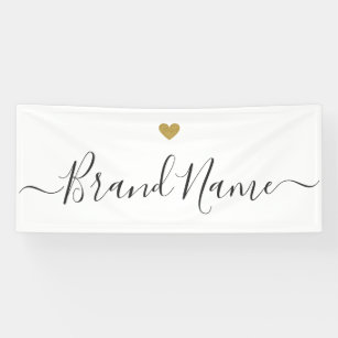 Modern Gold Heart Personalized Business Logo Name Banner