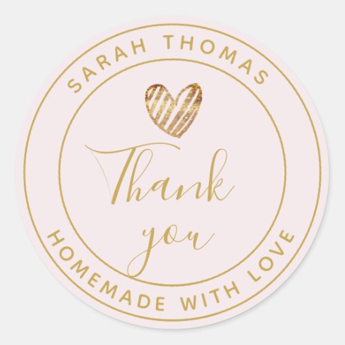 Modern Gold Heart Personalized Homemade with Love  Classic Round Sticker