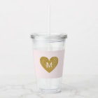 Modern Gold Heart Personalized Monogram Pink