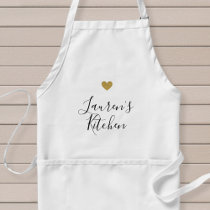 Modern Gold Heart Personalized Name Baking Apron