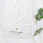 Modern Gold Heart Personalized Name Kitchen Towel<br><div class="desc">Custom-designed kitchen towel featuring gold heart design with personalized name and year.</div>