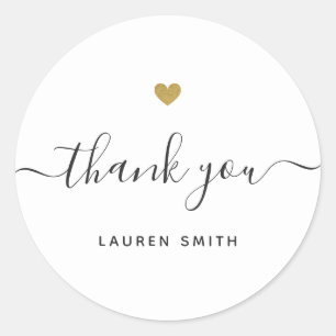 Modern Gold Heart Personalized Thank You Classic Round Sticker