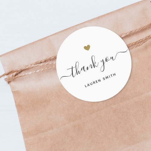 Modern Gold Heart Personalized Thank You Classic Round Sticker