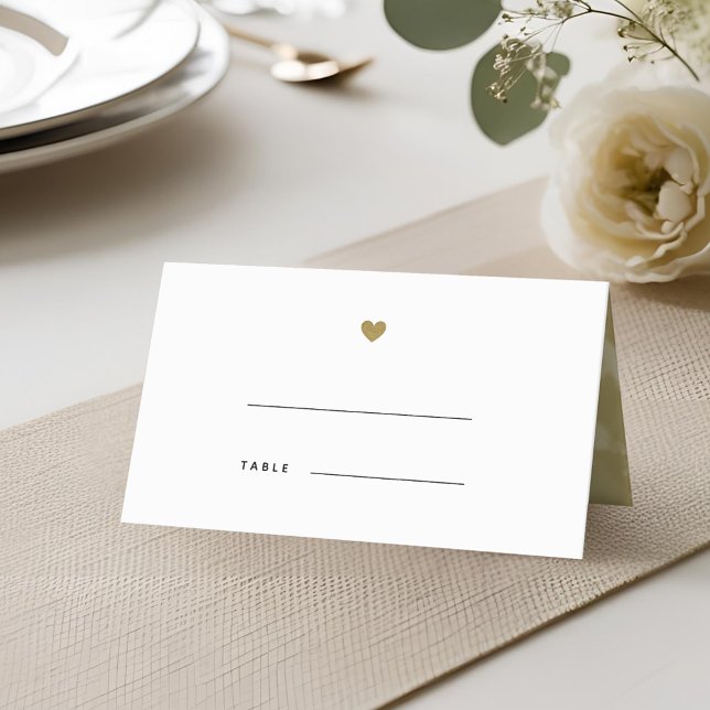 Modern Gold Heart Personalized Wedding Place Card (Creator Uploaded)