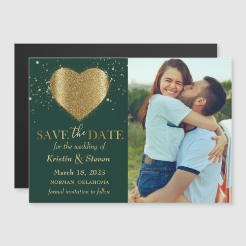 Modern Gold Heart Photo Save the Date Magnet