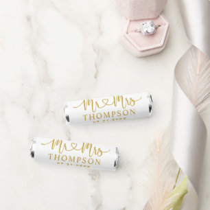 Modern Gold Heart Script Monogram Wedding Breath Savers® Mints