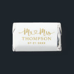 Modern Gold Heart Script Monogram Wedding Hershey's Miniatures<br><div class="desc">A warm and luminous miniature wedding favor featuring "Mr and Mrs" in decorative gold heart script calligraphy with the couple's surname as a radiant monogram centerpiece on a clean white background. Rich gold tones bring a celebratory elegance to this romantic design. Personalize the names and wedding date for a beautiful...</div>