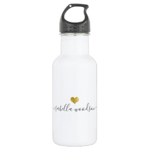 Modern Gold Heart Script Name Stainless Steel Water Bottle