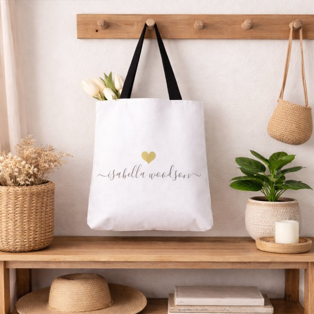 Modern Gold Heart Script Name  Tote Bag (Creator Uploaded)