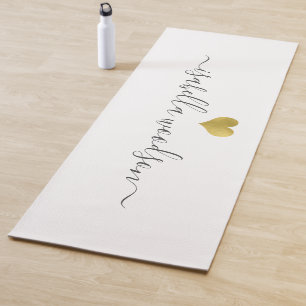Modern Gold Heart Script Name  Yoga Mat