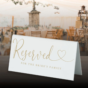 Modern Gold Heart Script Wedding Reserved Table Tent