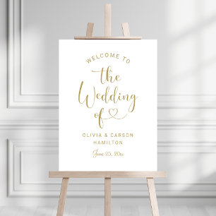 Modern Gold Heart Script Wedding Welcome Foam Board