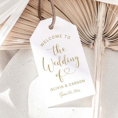 Modern Gold Heart Script Wedding Welcome Gift Tags
