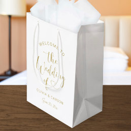 Modern Gold Heart Script Wedding Welcome Medium Gift Bag