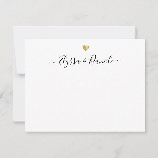 Modern Gold Heart Thank you Script Custom Name Note Card (Front)