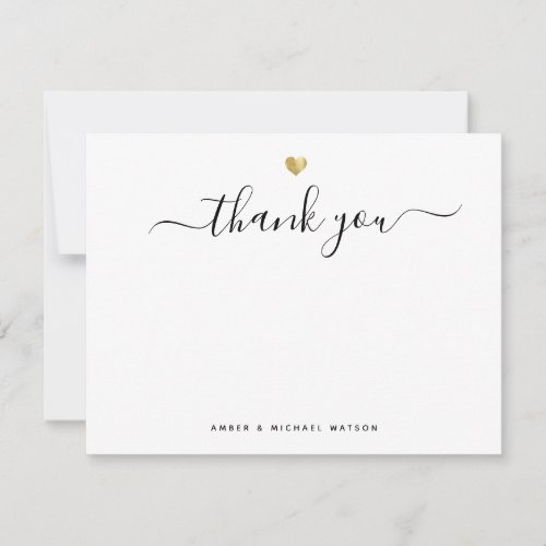 Modern Gold Heart Thank you Script Note Card