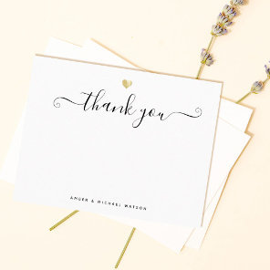 Modern Gold Heart Thank you Script Note Card