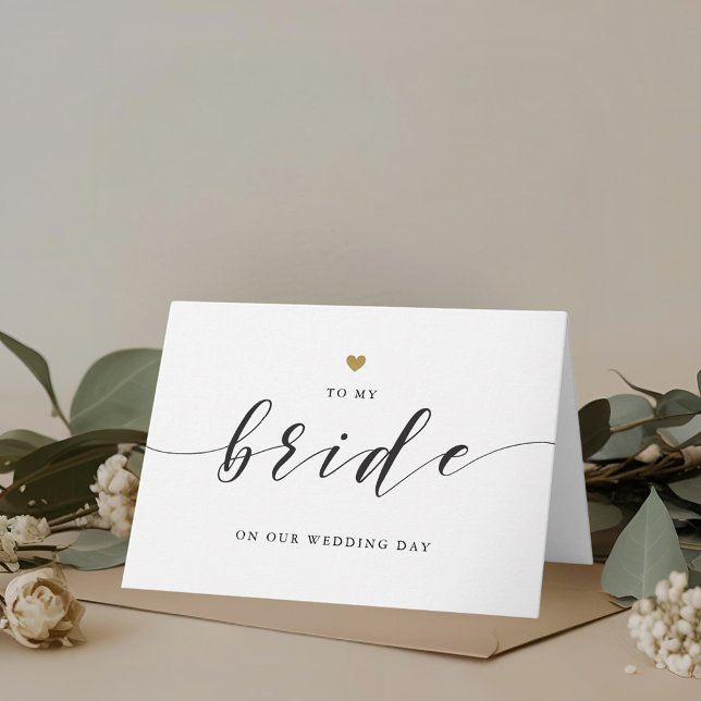 Modern Gold Heart to My Bride on Our Wedding Day Thank You Card (Creator Uploaded)