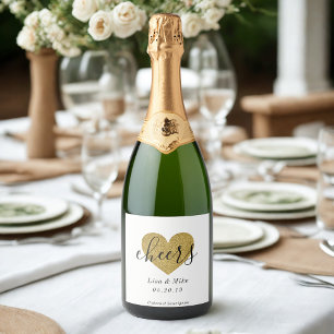 Modern Gold Heart Wedding Bridal Shower Sparkling Wine Label