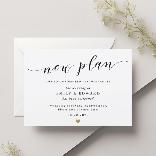 Modern Gold Heart Wedding Change of Plans Invitation (Creator Uploaded)