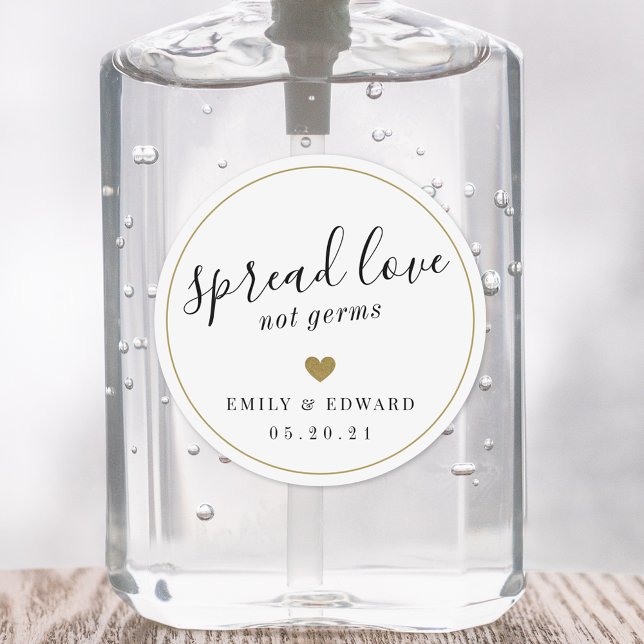 Modern Gold Heart Wedding Favor Hand Sanitizer Classic Round Sticker (Creator Uploaded)