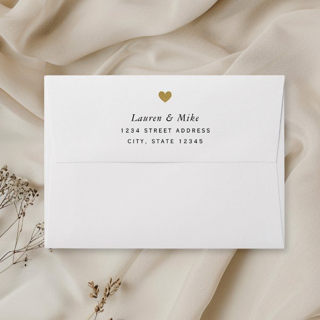 Modern Gold Heart Wedding Return Address Envelope (Creator Uploaded)