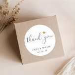 Modern Gold Heart Wedding Thank You Classic Round Sticker<br><div class="desc">Custom-designed bridal shower/wedding favor stickers and labels featuring modern hand calligraphy with gold heart design.</div>