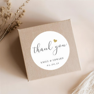 Modern Gold Heart Wedding Thank You Classic Round Sticker