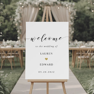 Modern Gold Heart Wedding Welcome Sign