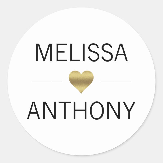 Modern Gold Heart White Wedding Monogram Seals (Front)