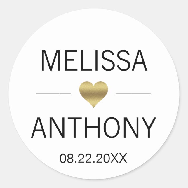Modern Gold Heart White Wedding Monogram Seals (Front)
