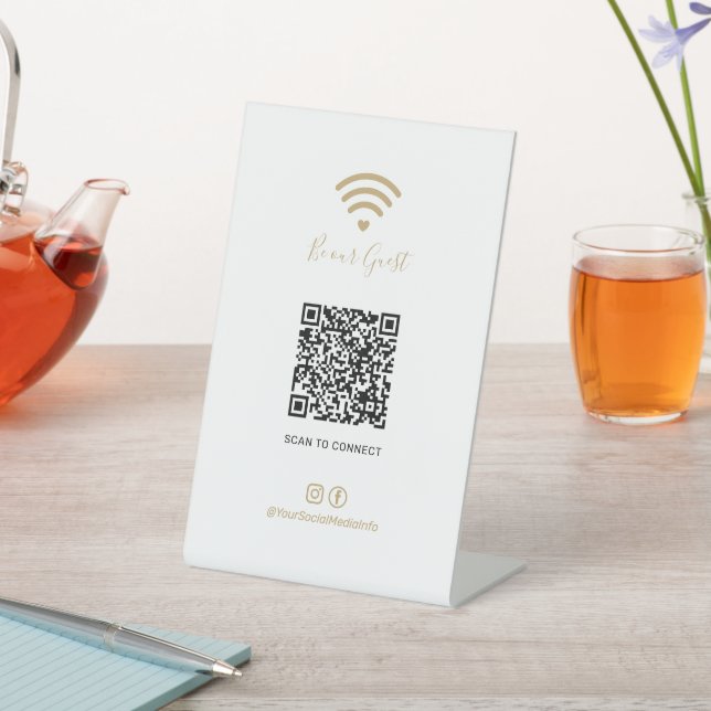Modern Gold Heart Wifi QR code Social Media Sign (In SItu)