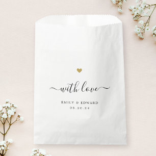 Modern Gold Heart with Love Wedding Favor Bag