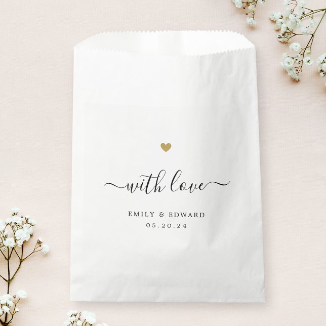 Modern Gold Heart with Love Wedding Favor Bag (Creator Uploaded)