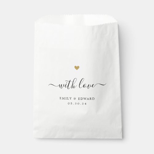 Modern Gold Heart with Love Wedding Favor Bag
