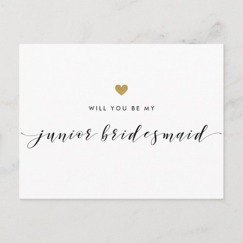 Modern Gold Hearts Be My Junior Bridesmaid Invitation Postcard