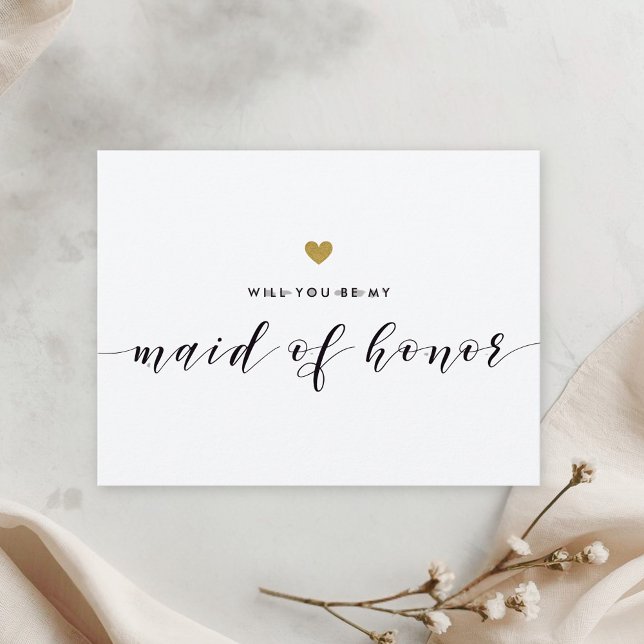 Modern Gold Hearts Be My Maid of Honor Invitation Postcard (Creator Uploaded)