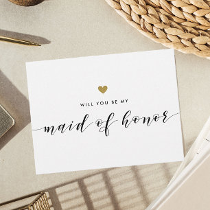 Modern Gold Hearts Be My Maid of Honor Invitation Postcard