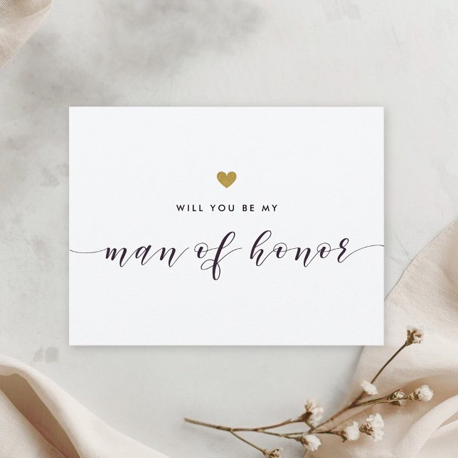 Modern Gold Hearts Be My Man of Honor Invitation Postcard (Creator Uploaded)