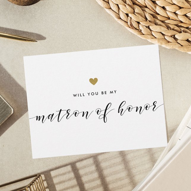 Modern Gold Hearts Be My Matron of Honor Invitation Postcard (Creator Uploaded)