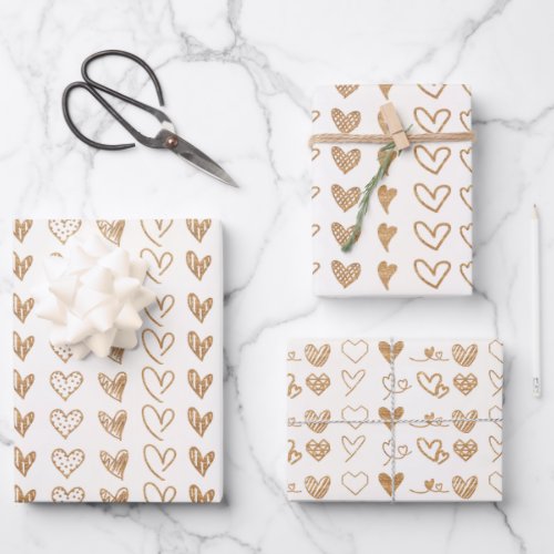 Modern Gold Hearts Valentines Day Wrapping Paper Sheets