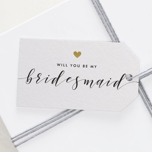 Modern Gold Hearts Will You Be My Bridesmaid Gift Tags